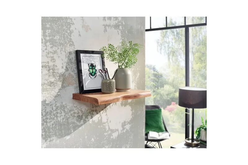 Seinähylly Wohnling puureuna, massiivipuuta, seinähylly, maalaismaistyyli 40 cm - 40 cm - Huonekalut - TV- & Mediakalusteet - TV-hyllyt