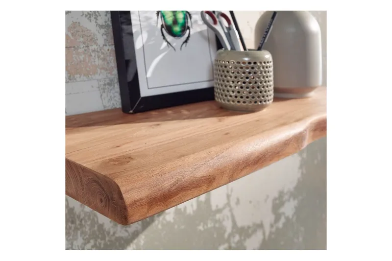 Seinähylly Wohnling puureuna, massiivipuuta, seinähylly, maalaismaistyyli 40 cm - 40 cm - Huonekalut - TV- & Mediakalusteet - TV-hyllyt