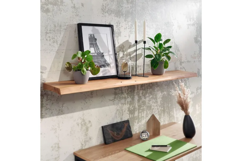 Seinähylly Wohnling puureuna, massiivipuuta, seinähylly, maalaismaistyyli 140 cm - 140 cm - Huonekalut - TV- & Mediakalusteet - TV-hyllyt