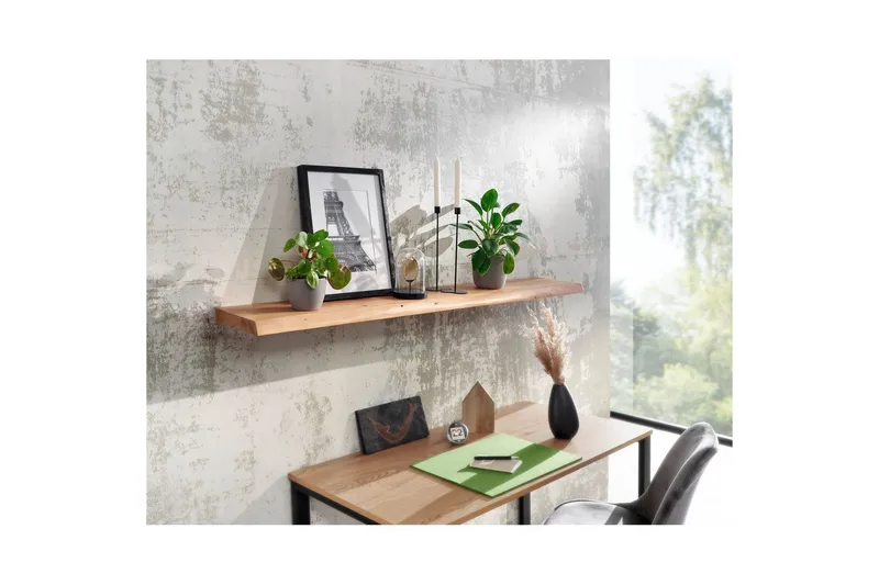 Seinähylly Wohnling puureuna, massiivipuuta, seinähylly, maalaismaistyyli 140 cm - 140 cm - Huonekalut - TV- & Mediakalusteet - TV-hyllyt