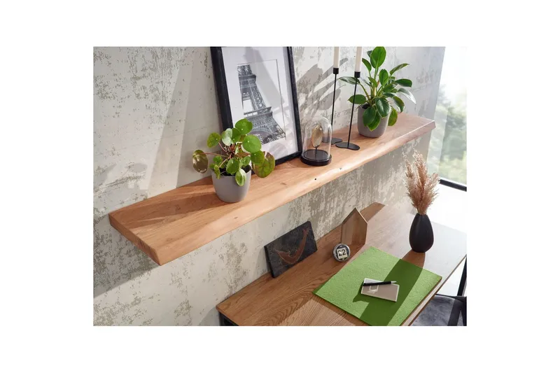 Seinähylly Wohnling puureuna, massiivipuuta, seinähylly, maalaismaistyyli 140 cm - 140 cm - Huonekalut - TV- & Mediakalusteet - TV-hyllyt