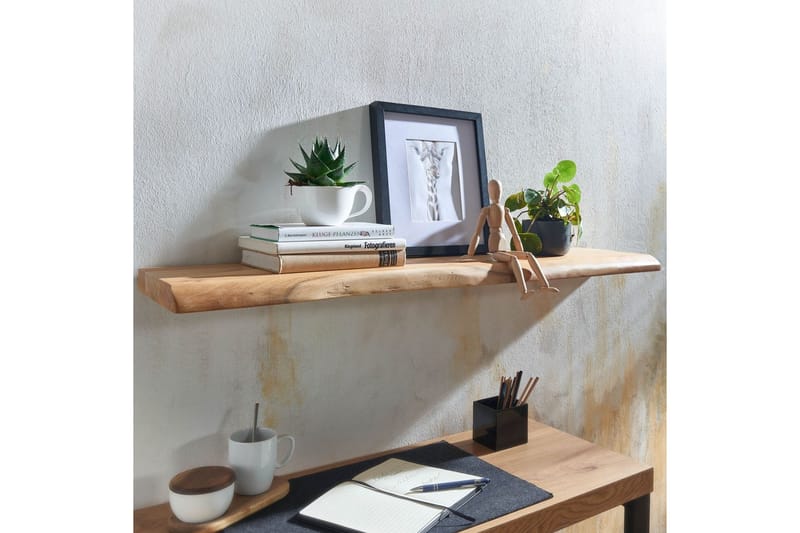 Seinähylly Wohnling puureuna, massiivipuuta, seinähylly, maalaismaistyyli 100 cm - 100 cm - Huonekalut - TV- & Mediakalusteet - TV-hyllyt