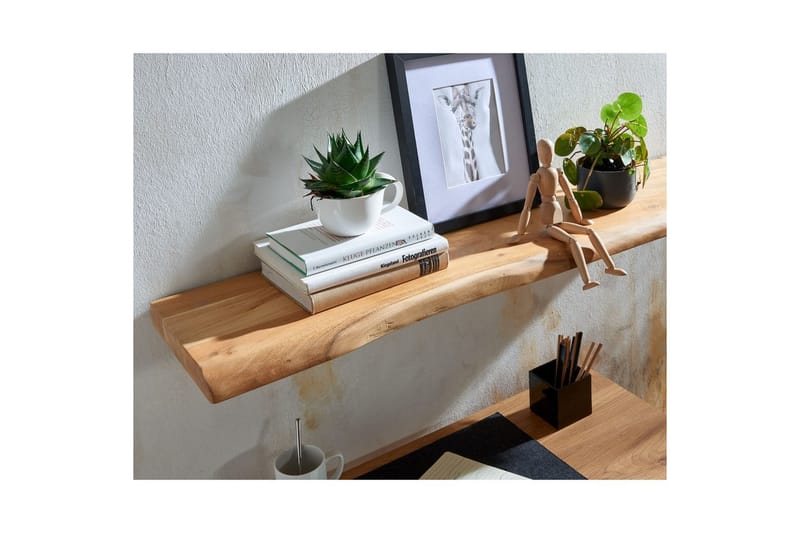 Seinähylly Wohnling puureuna, massiivipuuta, seinähylly, maalaismaistyyli 100 cm - 100 cm - Huonekalut - TV- & Mediakalusteet - TV-hyllyt