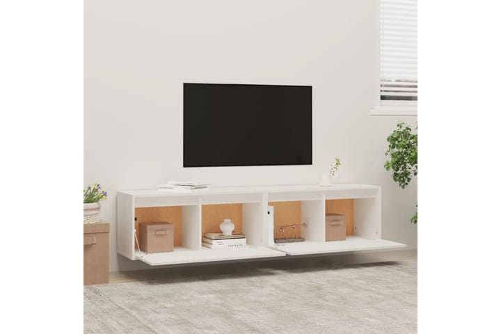 Seinäkaapit 2 kpl valkoinen 80x30x35 cm täysi mänty - Valkoinen - Tv taso & Mediataso