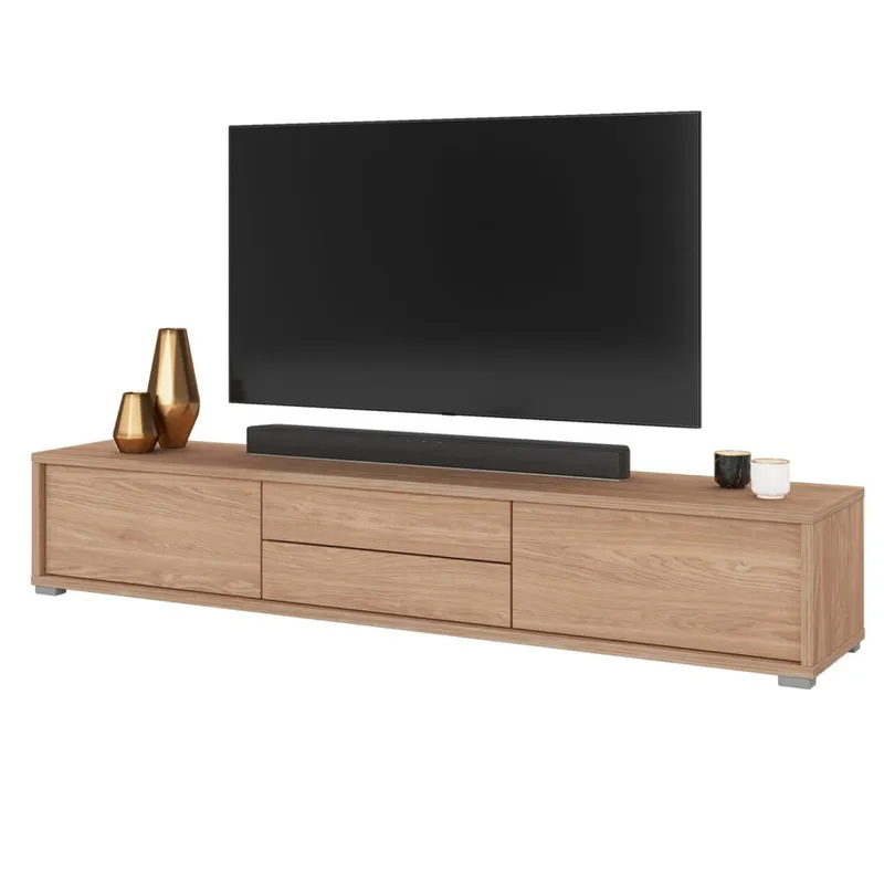 Seinälle kiinnitettävä TV-taso Frida 2 läppää ja 2 laatikkoa ylhäällä - Öljytty tammi - Huonekalut - TV- & Mediakalusteet - Tv taso & Mediataso