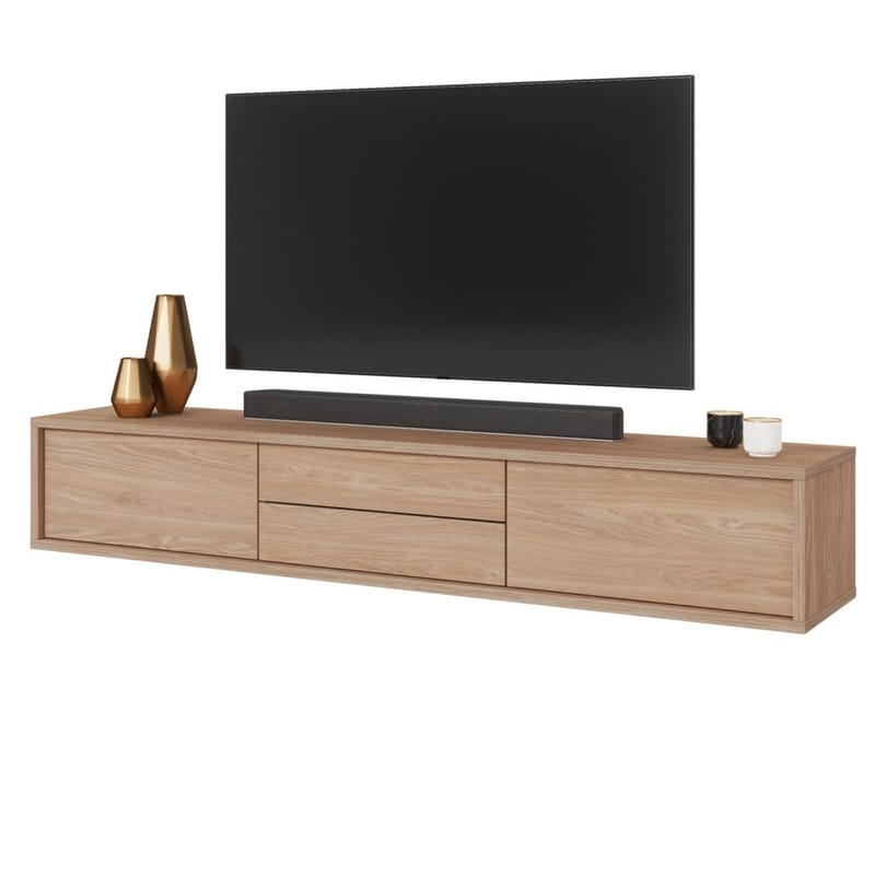 Seinälle kiinnitettävä TV-taso Frida 2 läppää ja 2 laatikkoa ylhäällä - Öljytty tammi - Huonekalut - TV- & Mediakalusteet - Tv taso & Mediataso