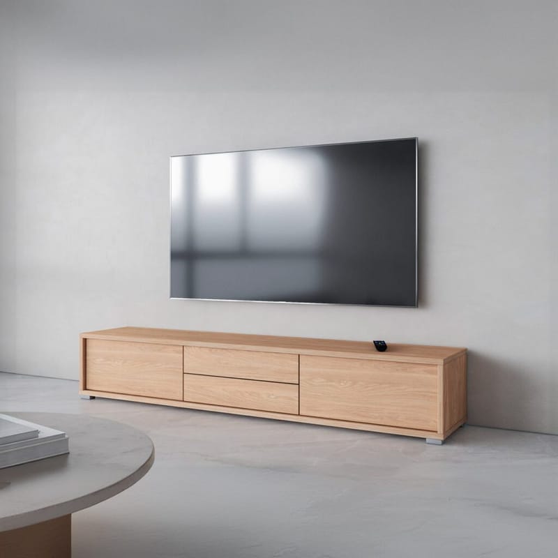 Seinälle kiinnitettävä TV-taso Frida 2 läppää ja 2 laatikkoa ylhäällä - Öljytty tammi - Huonekalut - TV- & Mediakalusteet - Tv taso & Mediataso