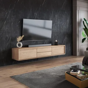 Seinälle kiinnitettävä TV-taso Frida 2 läppää ja 2 laatikkoa ylhäällä - Öljytty tammi - Huonekalut - TV- & Mediakalusteet - Tv taso & Mediataso