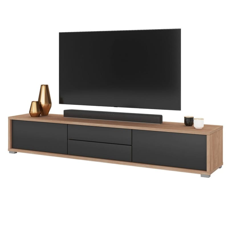 Seinälle kiinnitettävä TV-taso Frida 2 läppää ja 2 laatikkoa ylhäällä - Antrasiitti - Huonekalut - TV- & Mediakalusteet - Tv taso & Mediataso