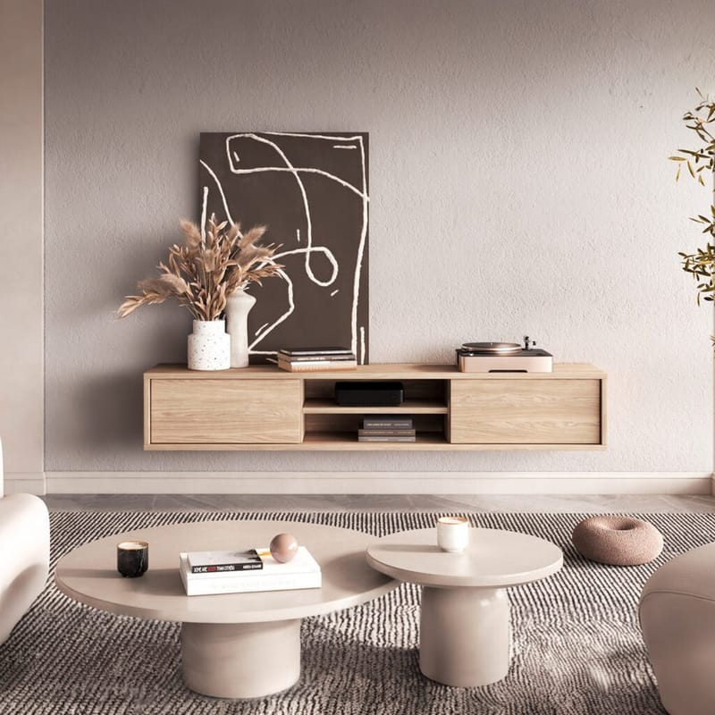 Seinälle kiinnitettävä TV-taso Frida 2 läppää ylhäällä - Öljytty tammi - Huonekalut - TV- & Mediakalusteet - Tv taso & Mediataso