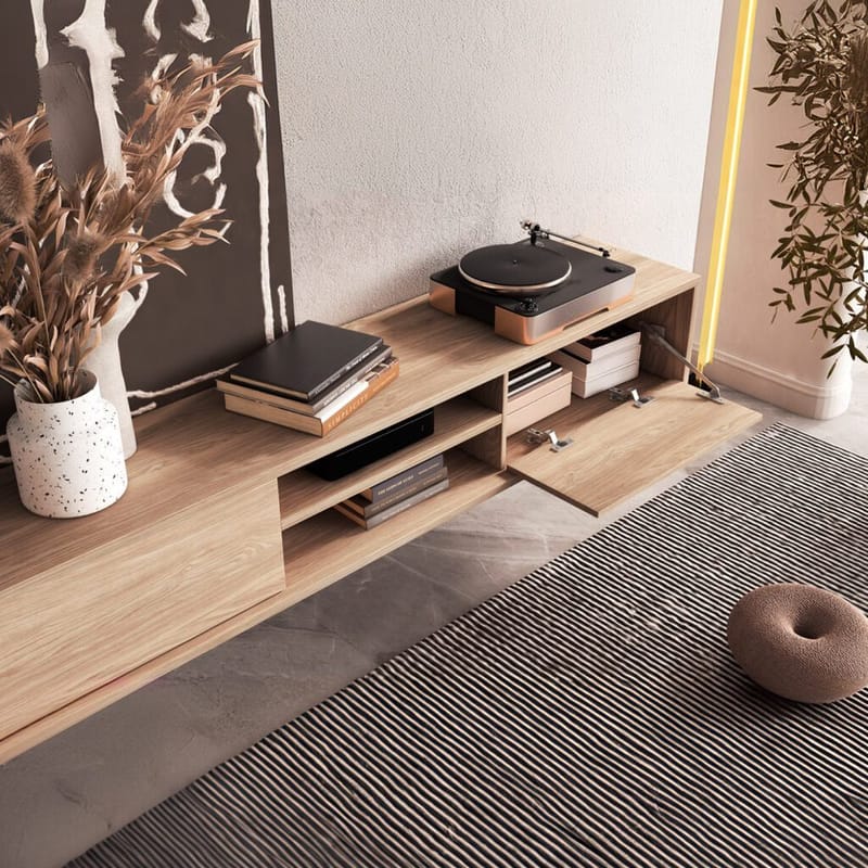 Seinälle kiinnitettävä TV-taso Frida 2 läppää ylhäällä - Öljytty tammi - Huonekalut - TV- & Mediakalusteet - Tv taso & Mediataso