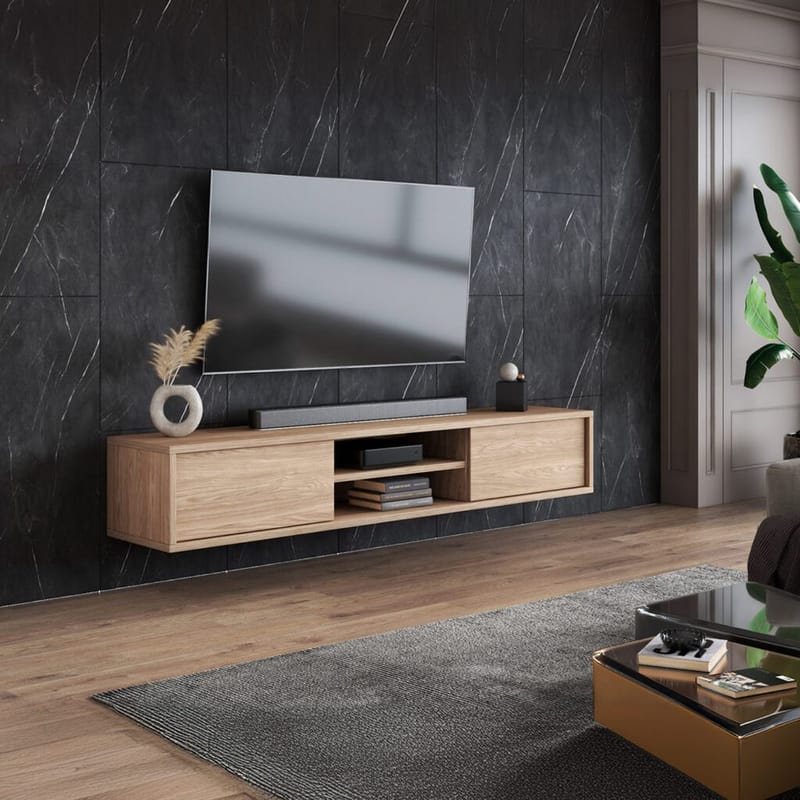 Seinälle kiinnitettävä TV-taso Frida 2 läppää ylhäällä - Öljytty tammi - Huonekalut - TV- & Mediakalusteet - Tv taso & Mediataso