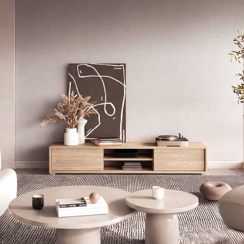 Seinälle kiinnitettävä TV-taso Frida 2 läppää ylhäällä - Öljytty tammi - Huonekalut - TV- & Mediakalusteet - Tv taso & Mediataso