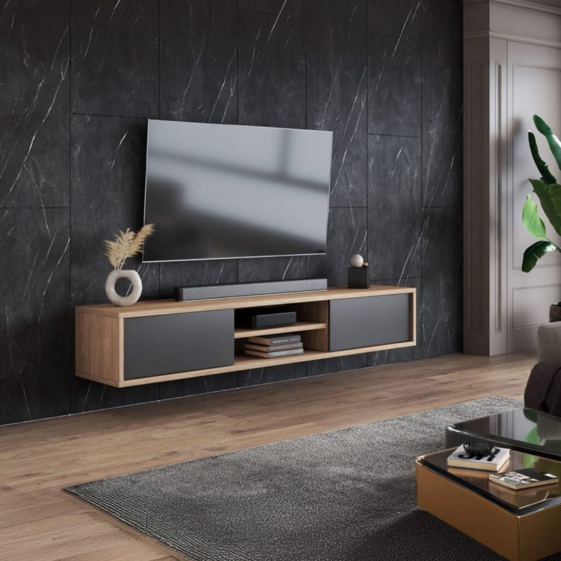 Seinälle kiinnitettävä TV-taso Frida 2 läppää ylhäällä - Antrasiitti - Huonekalut - TV- & Mediakalusteet - Tv taso & Mediataso