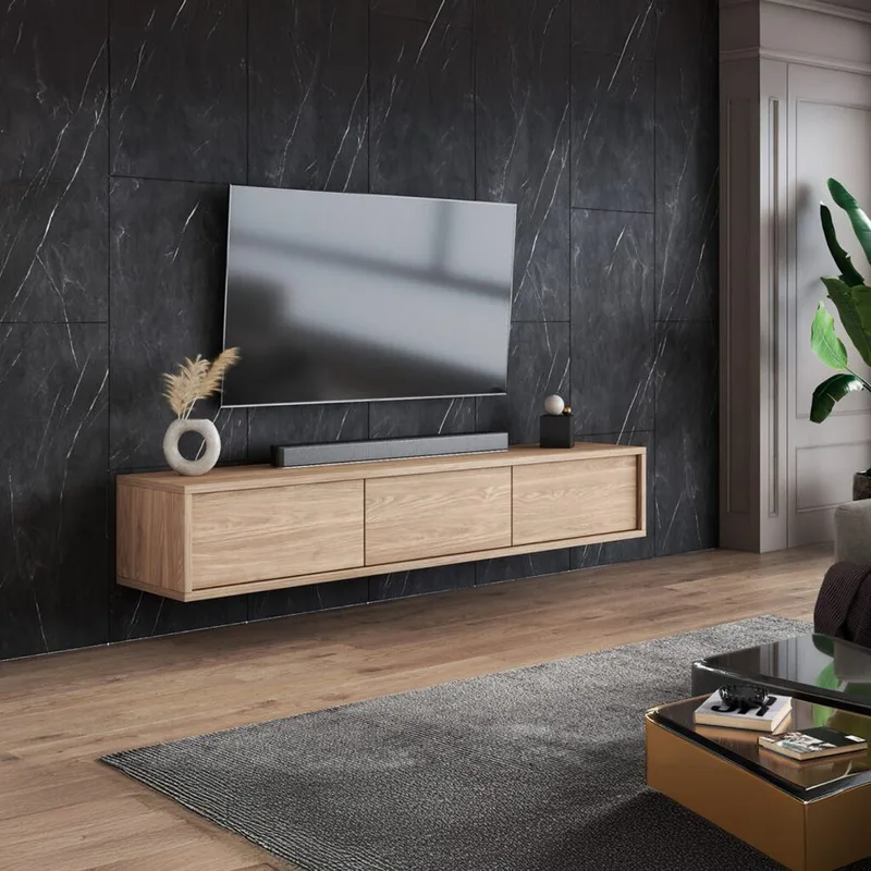 Seinälle kiinnitettävä TV-taso Frida 3 läppää ylhäällä - Öljytty tammi - Huonekalut - TV- & Mediakalusteet - Tv taso & Mediataso