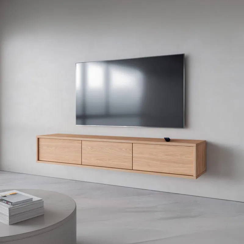 Seinälle kiinnitettävä TV-taso Frida 3 läppää ylhäällä - Öljytty tammi - Huonekalut - TV- & Mediakalusteet - Tv taso & Mediataso