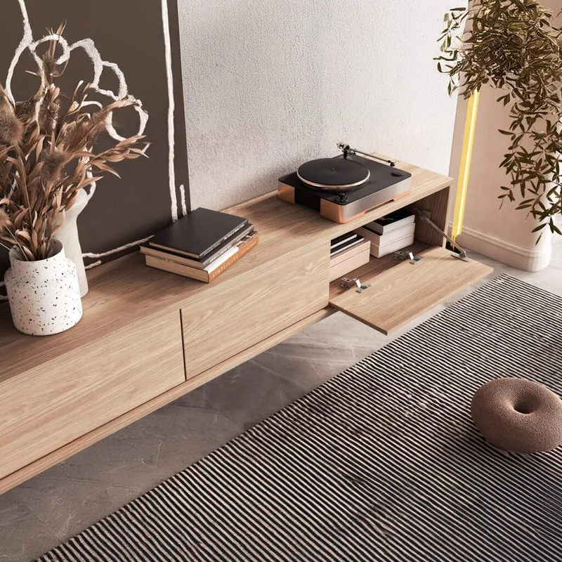 Seinälle kiinnitettävä TV-taso Frida 3 läppää ylhäällä - Öljytty tammi - Huonekalut - TV- & Mediakalusteet - Tv taso & Mediataso