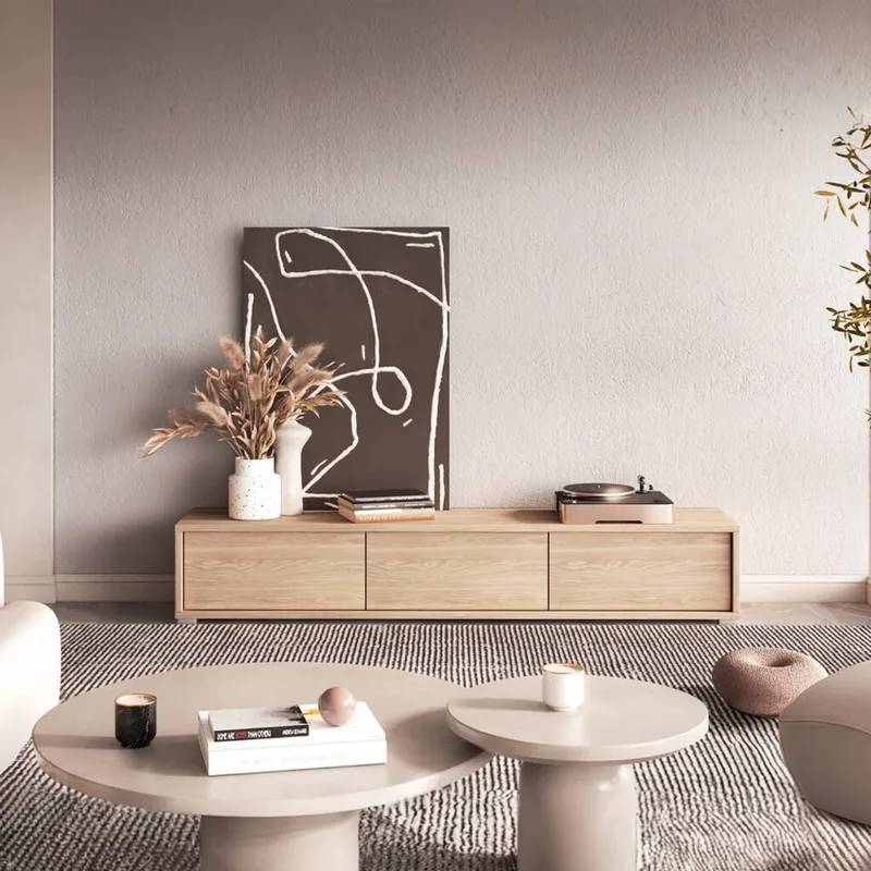 Seinälle kiinnitettävä TV-taso Frida 3 läppää ylhäällä - Öljytty tammi - Huonekalut - TV- & Mediakalusteet - Tv taso & Mediataso