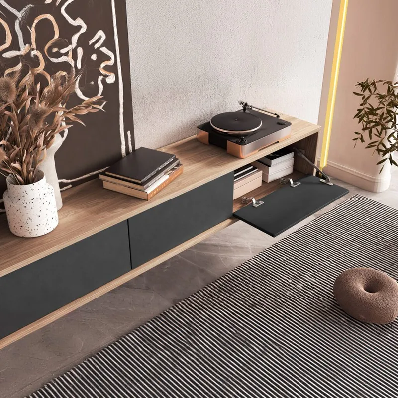 Seinälle kiinnitettävä TV-taso Frida 3 läppää ylhäällä - Antrasiitti - Huonekalut - TV- & Mediakalusteet - Tv taso & Mediataso