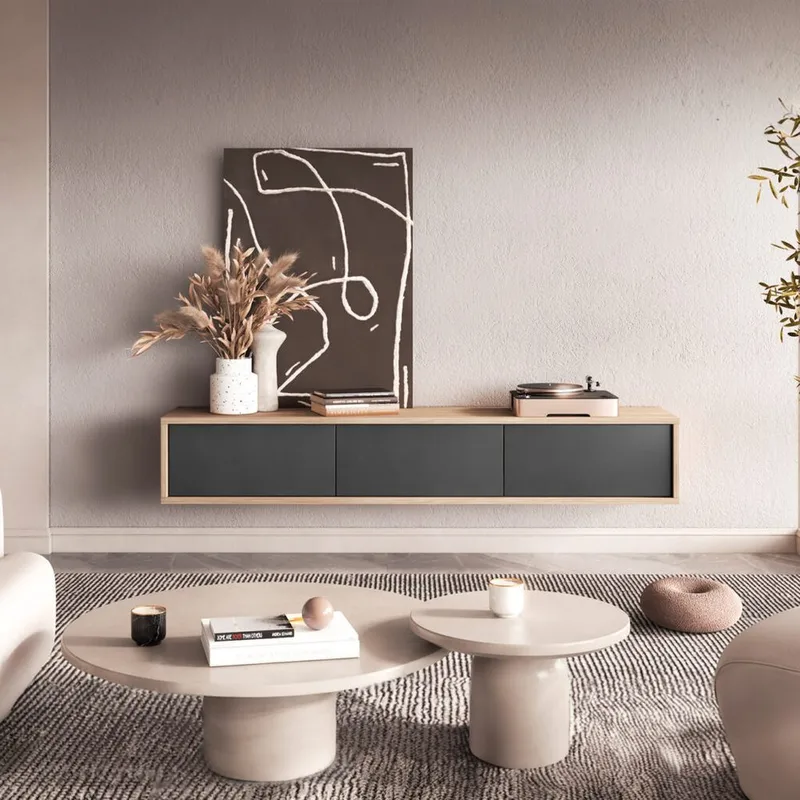 Seinälle kiinnitettävä TV-taso Frida 3 läppää ylhäällä - Antrasiitti - Huonekalut - TV- & Mediakalusteet - Tv taso & Mediataso