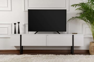 Serenity lattialla seisova tv-taso 180 cm säilytyksellä puuta metallijaloilla - Valkoinen - Huonekalut - TV- & Mediakalusteet - Tv taso & Mediataso