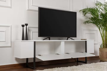 Serenity lattialla seisova tv-taso 180 cm säilytyksellä puuta metallijaloilla - Valkoinen - Huonekalut - TV- & Mediakalusteet - Tv taso & Mediataso