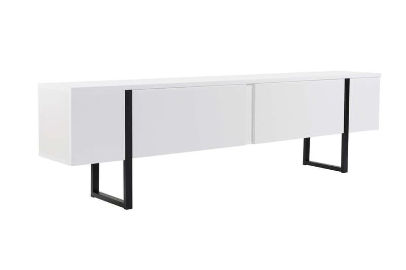 Serenity lattialla seisova tv-taso 180 cm säilytyksellä puuta metallijaloilla, Valkoinen