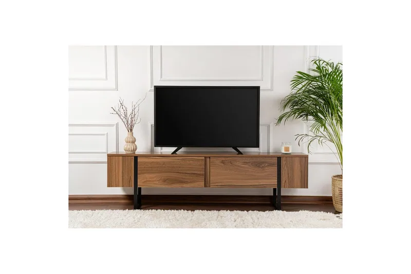 Serenity lattiaseisova tv-taso 180 cm säilytyksellä pähkinä - Ruskea - Huonekalut - TV- & Mediakalusteet - Tv taso & Mediataso