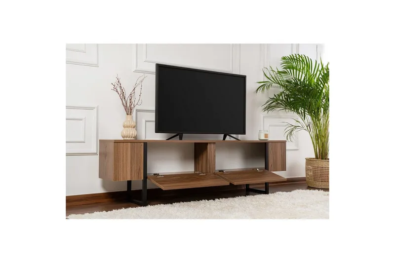 Serenity lattiaseisova tv-taso 180 cm säilytyksellä pähkinä - Ruskea - Huonekalut - TV- & Mediakalusteet - Tv taso & Mediataso