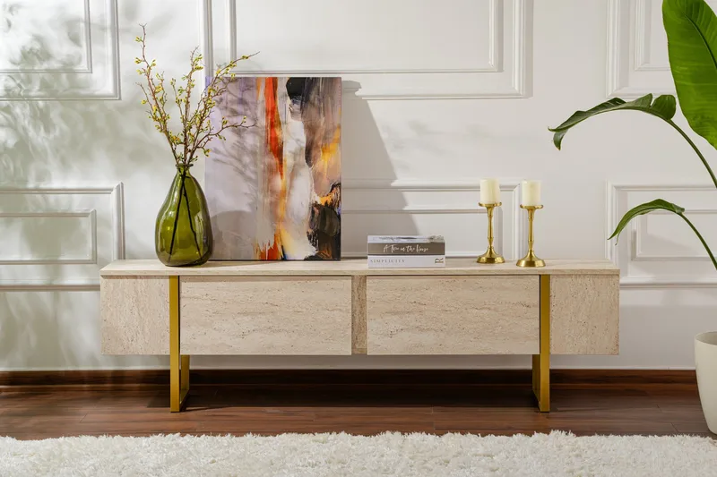 Serenity Tv-taso 180x30 cm - Travertiini/Kulta - Huonekalut - TV- & Mediakalusteet - Tv taso & Mediataso
