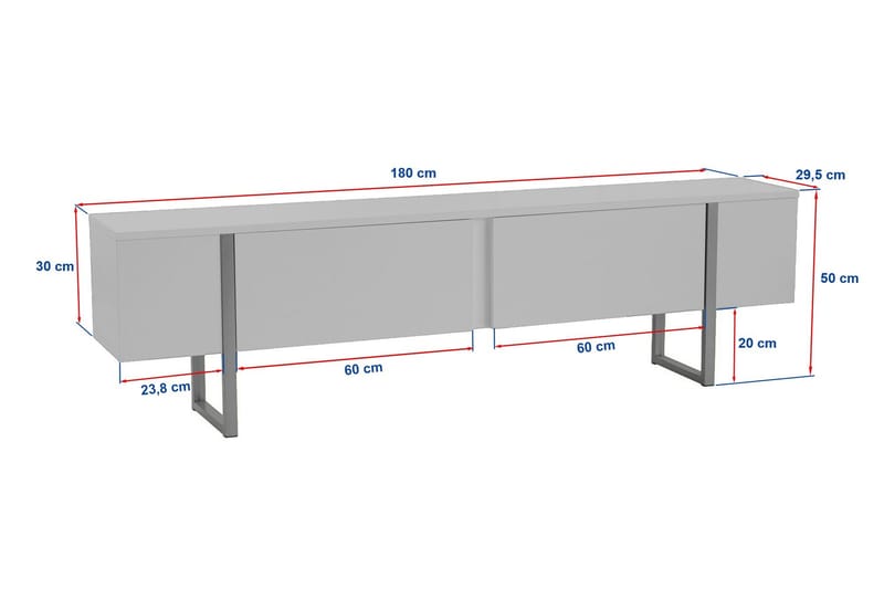 Serenity Tv-taso 180x30 cm - Valkoinen/Kulta - Huonekalut - TV- & Mediakalusteet - Tv taso & Mediataso