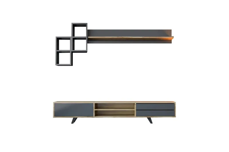 Seyra TV-kalustesetti 180x40 cm, Antrasiitti/Tammi