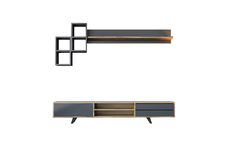 Seyra TV-kalustesetti 180x40 cm, Antrasiitti/Tammi