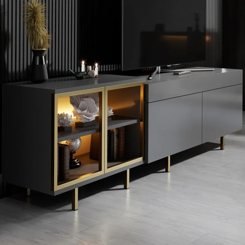 Seyring TV-taso 190 cm - Antrasiitti ja kulta - Huonekalut - TV- & Mediakalusteet - Tv taso & Mediataso