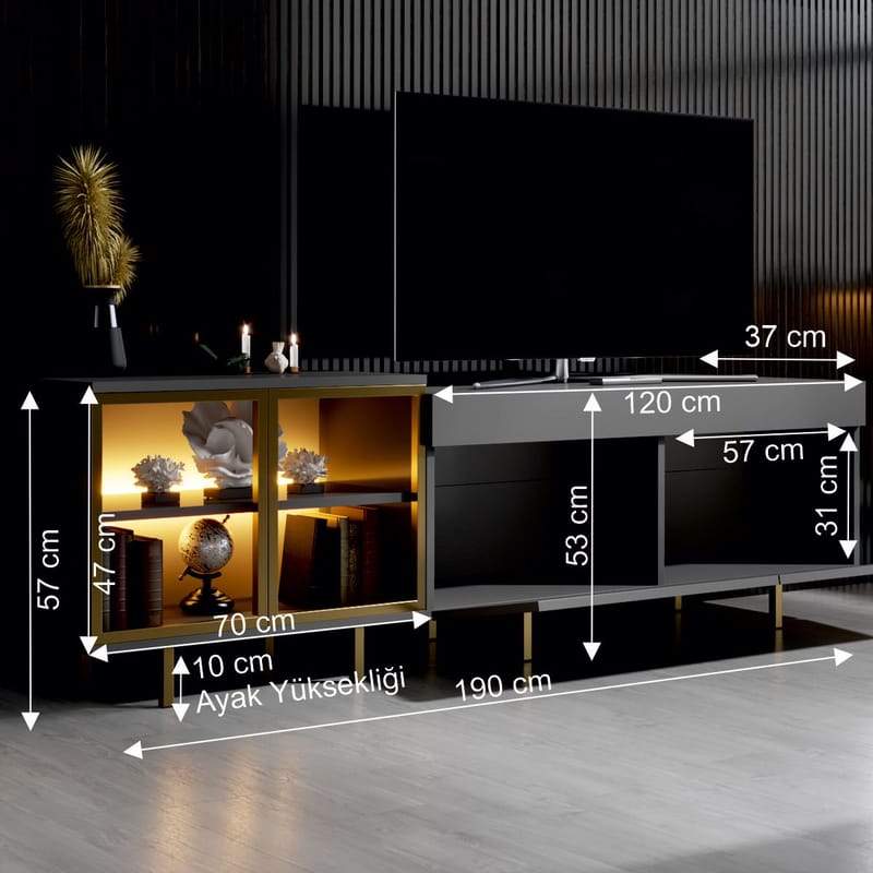 Seyring TV-taso 190 cm - Antrasiitti ja kulta - Huonekalut - TV- & Mediakalusteet - Tv taso & Mediataso