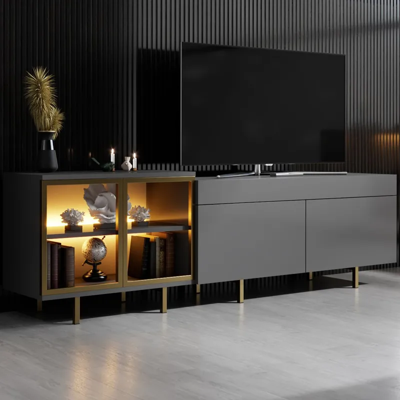 Seyring TV-taso 190 cm - Antrasiitti ja kulta - Huonekalut - TV- & Mediakalusteet - Tv taso & Mediataso