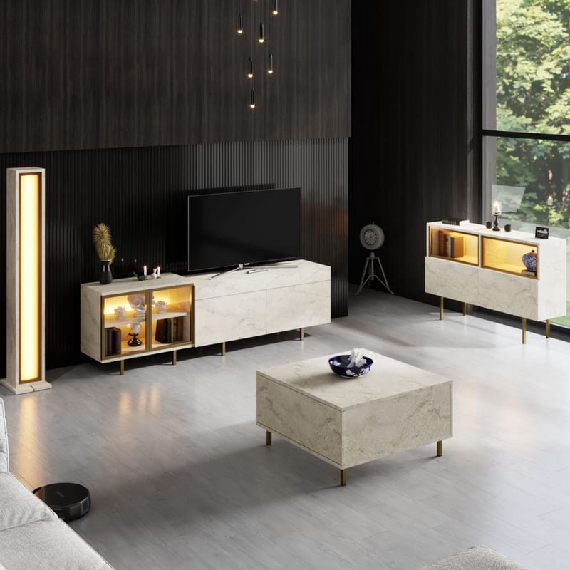 Seyring TV-taso 190 cm - Travertiini ja kulta - Huonekalut - TV- & Mediakalusteet - Tv taso & Mediataso