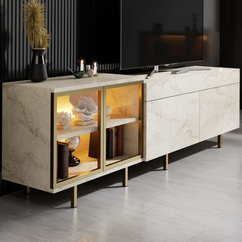 Seyring TV-taso 190 cm - Travertiini ja kulta - Huonekalut - TV- & Mediakalusteet - Tv taso & Mediataso