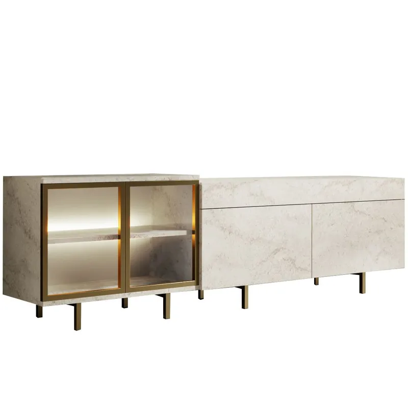 Seyring TV-taso 190 cm, Travertiini ja kulta