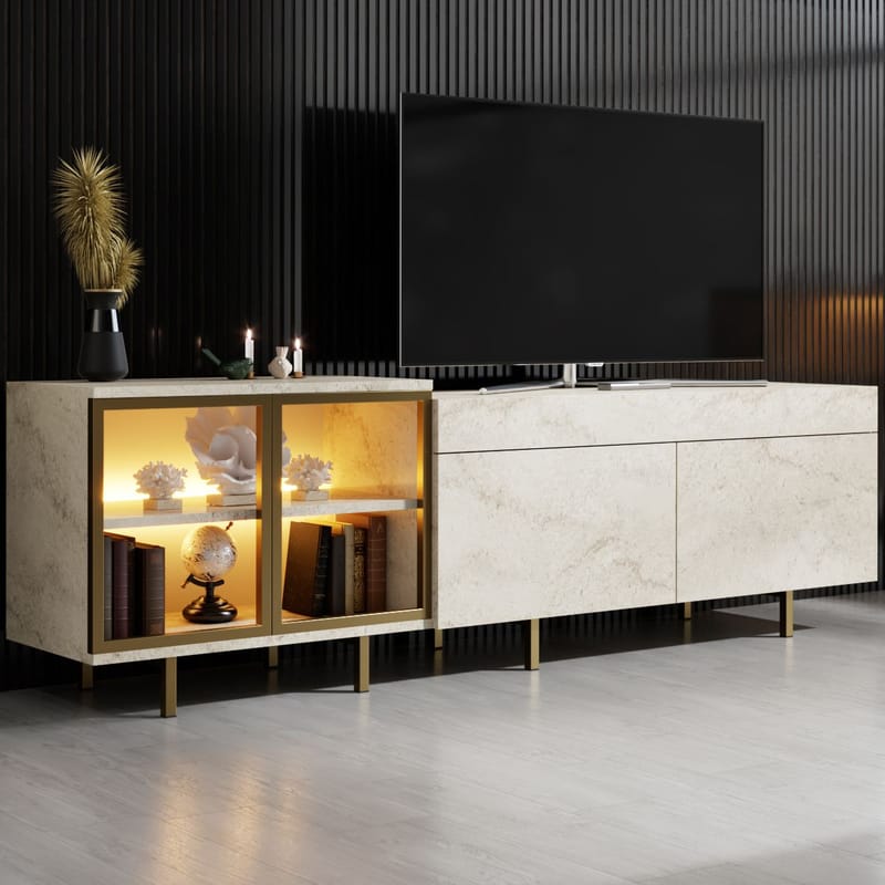 Seyring TV-taso 190 cm - Travertiini ja kulta - Huonekalut - TV- & Mediakalusteet - Tv taso & Mediataso