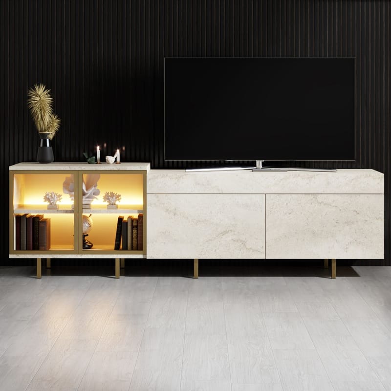 Seyring TV-taso 190 cm - Travertiini ja kulta - Huonekalut - TV- & Mediakalusteet - Tv taso & Mediataso