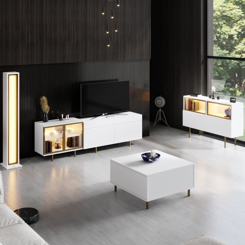 Seyring TV-taso 190 cm - Valkoinen ja kulta - Huonekalut - TV- & Mediakalusteet - Tv taso & Mediataso