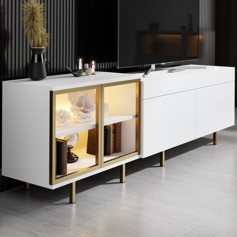 Seyring TV-taso 190 cm - Valkoinen ja kulta - Huonekalut - TV- & Mediakalusteet - Tv taso & Mediataso