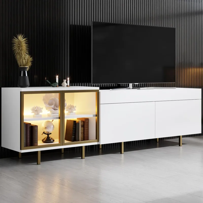 Seyring TV-taso 190 cm - Valkoinen/kulta - Huonekalut - TV- & Mediakalusteet - Tv taso & Mediataso