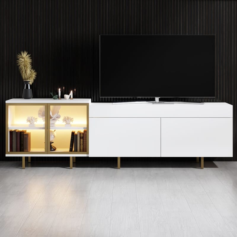 Seyring TV-taso 190 cm - Valkoinen/kulta - Huonekalut - TV- & Mediakalusteet - Tv taso & Mediataso