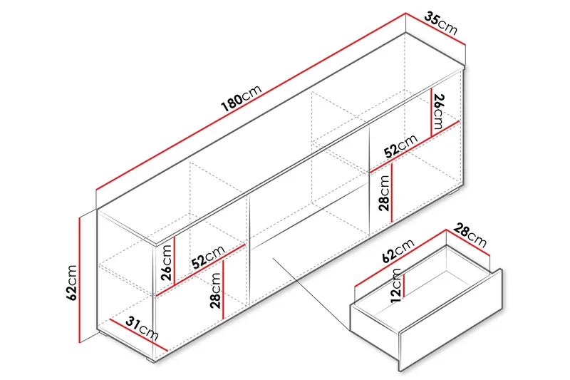 Sherie TV-taso 180 cm - Valkoinen / Harmaa - Huonekalut - TV- & Mediakalusteet - Tv taso & Mediataso