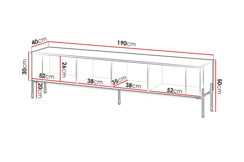 Sherie Tv-Taso 190x40 cm - Musta - Huonekalut - TV- & Mediakalusteet - Tv taso & Mediataso