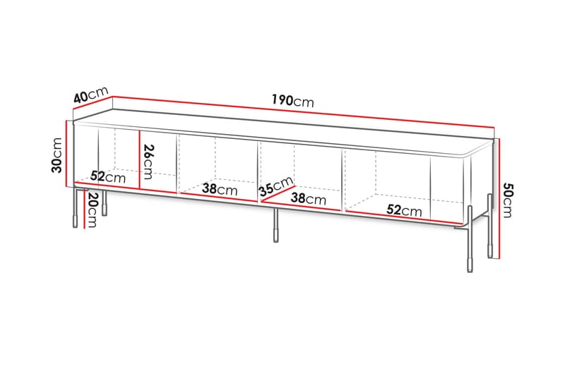 Sherie Tv-Taso 190x40 cm - Valkoinen - Huonekalut - TV- & Mediakalusteet - Tv taso & Mediataso