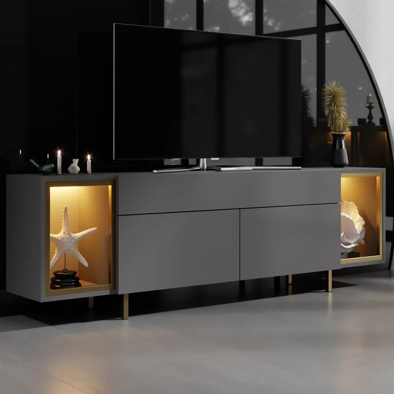 Sosan TV-taso 180x55x32 cm - Antrasiitti ja kulta - Huonekalut - TV- & Mediakalusteet - Tv taso & Mediataso