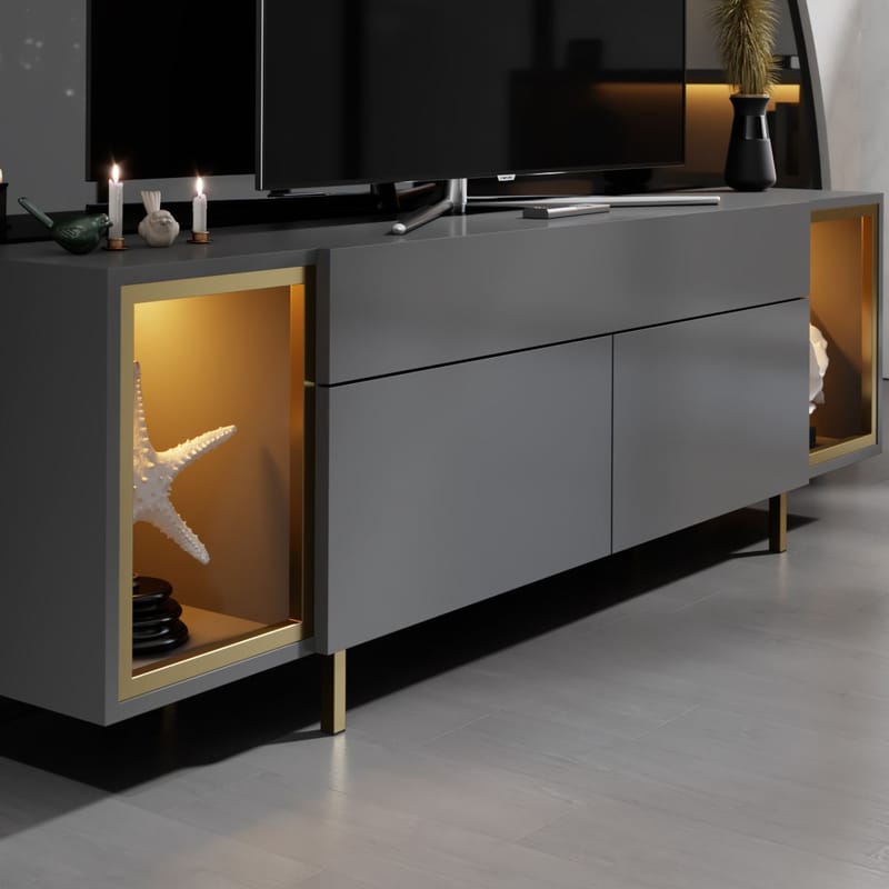 Sosan TV-taso 180x55x32 cm - Antrasiitti ja kulta - Huonekalut - TV- & Mediakalusteet - Tv taso & Mediataso